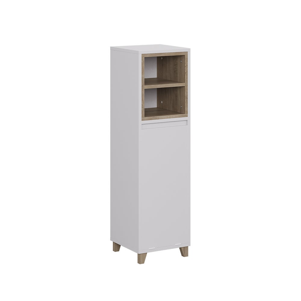 Vicco Szafka Midi Elnor, Biały/dąb, 30 x 105 cm z rozkładanym koszem na pranie