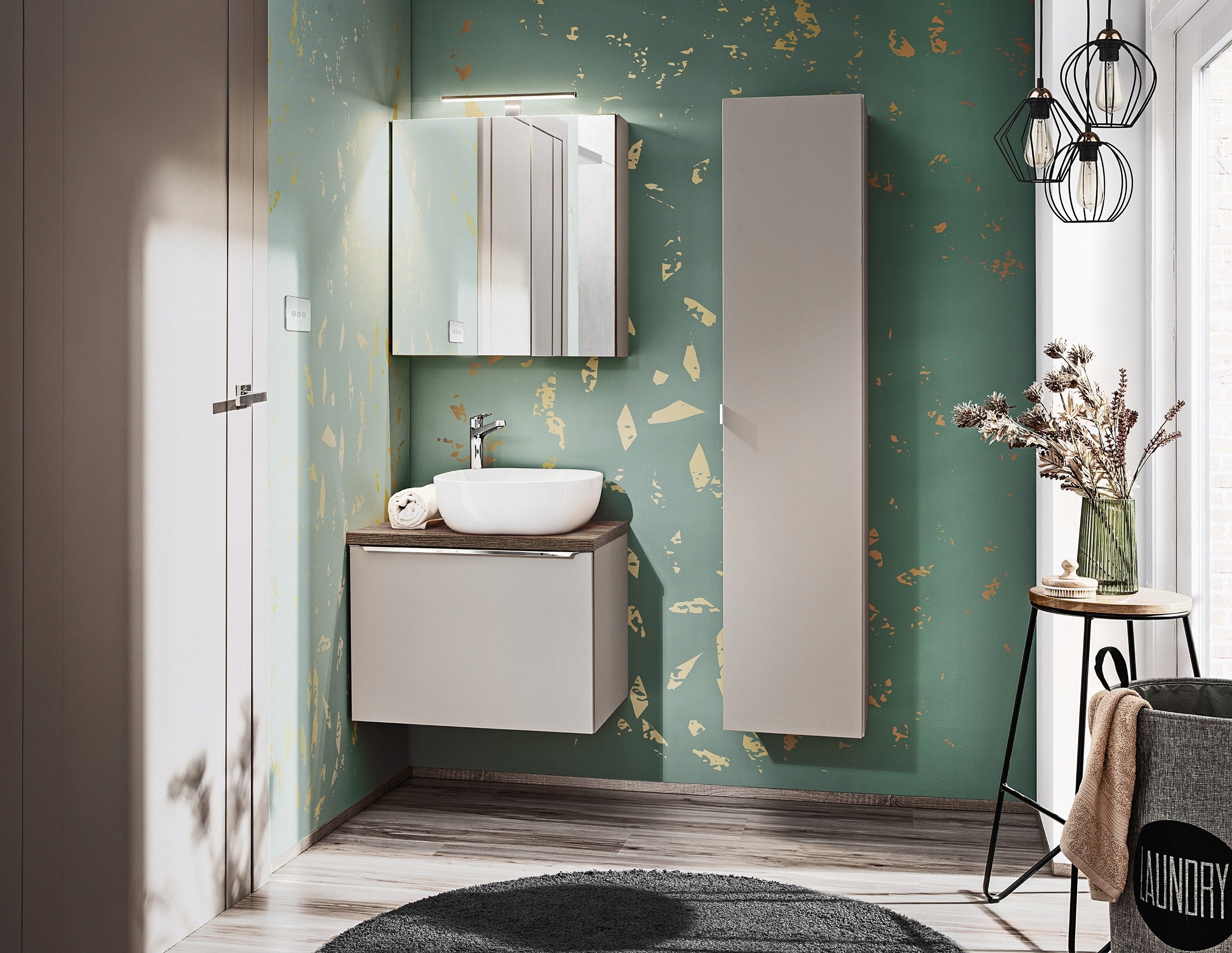 Szafka łazienkowa SANTA FE 60 cm taupe z blatem dąb Santa Fe pod umywalkę - 7
