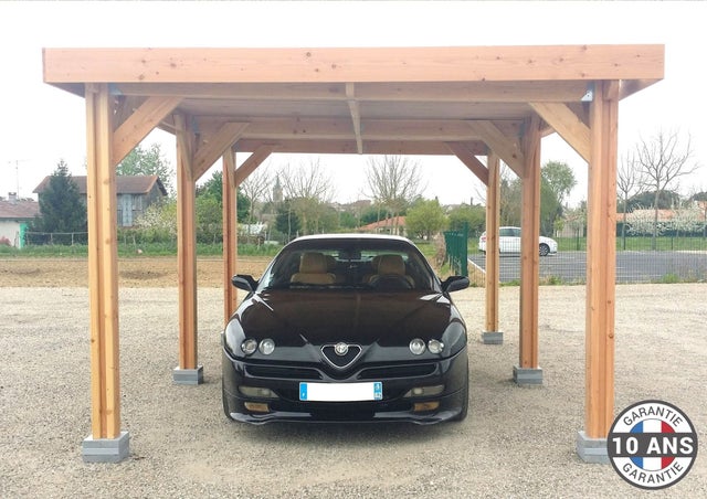 Carport toit plat, 300cmx600cm, bois DOUGLAS Français (Charpente en bois-auvent-abri voiture) 18 m². Garantie 10 ans