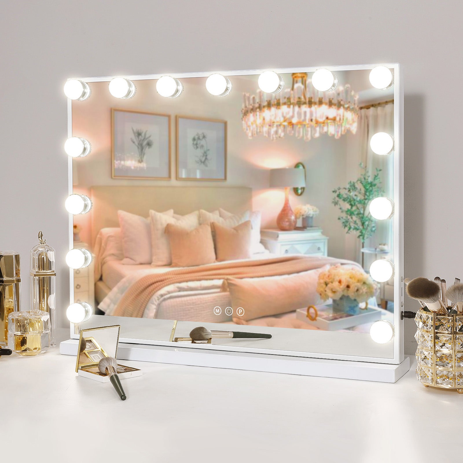 Miroir de maquillage Hollywood lumineux LED coiffeuse mural - 58 x 46 cm - 2