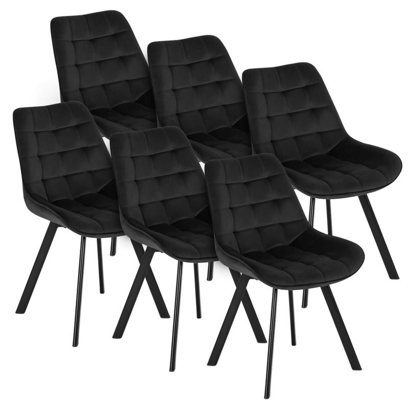 Zestaw 6 Krzeseł Tapicerowanych Welurowych Do Jadalni Komplet Czarne Rick