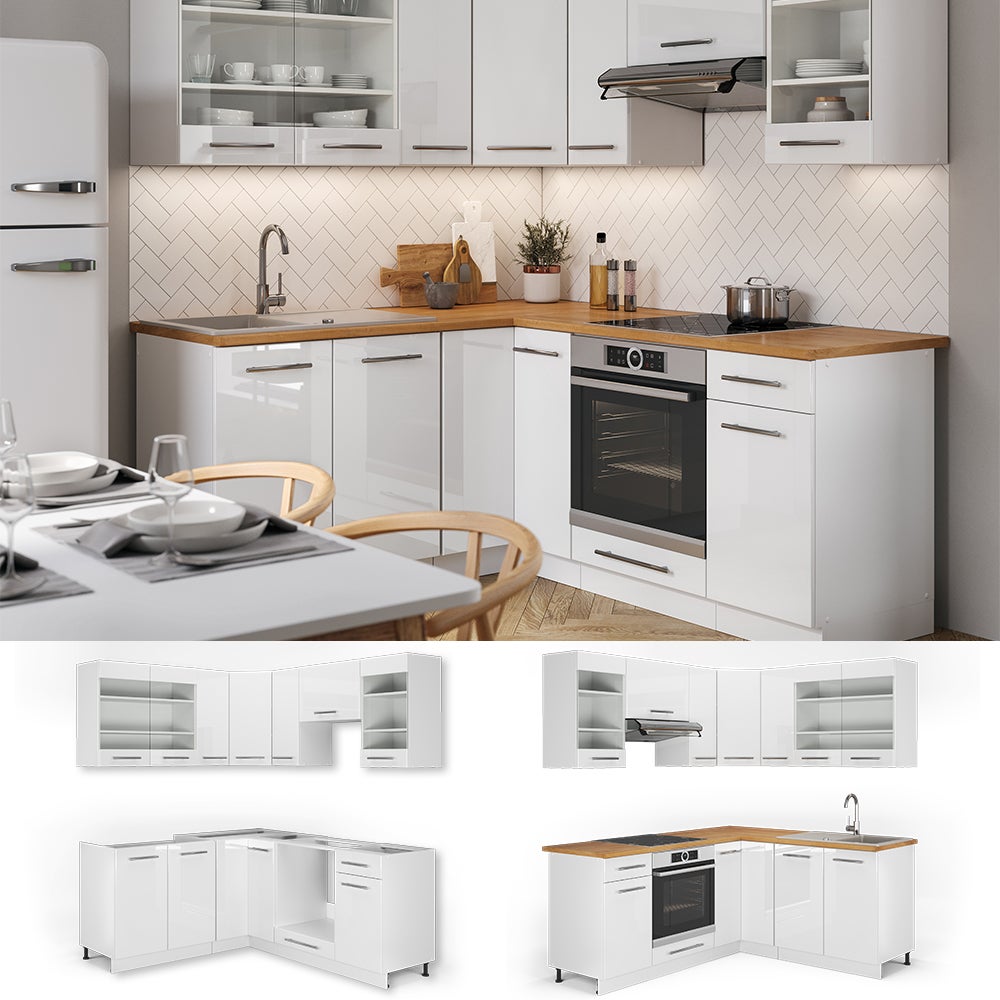 Vicco Cuisine en angle Fame-Line, Blanc Haute brillance/Blanc, 190 x 160 cm, PT Chêne - 6