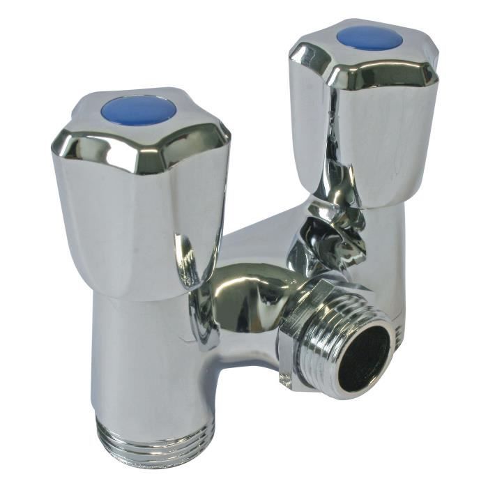 SOMATHERM Robinet double - Pour machine a laver - Arrivée Ø 1/2 - Sortie Ø 3/4 - 8
