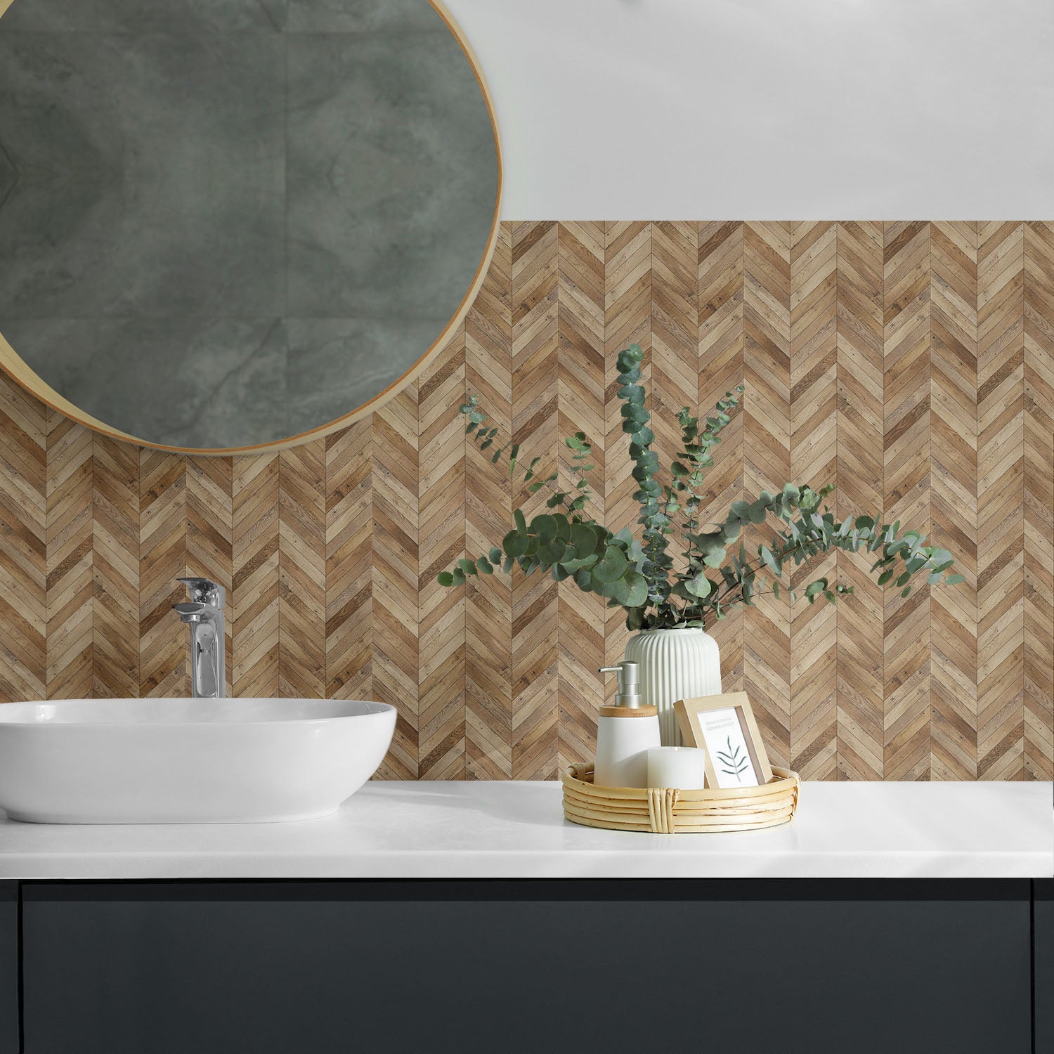 Dalles murales décoratives, Dalles PVC | 20x20x20 |Motif à chevrons en bois - 4