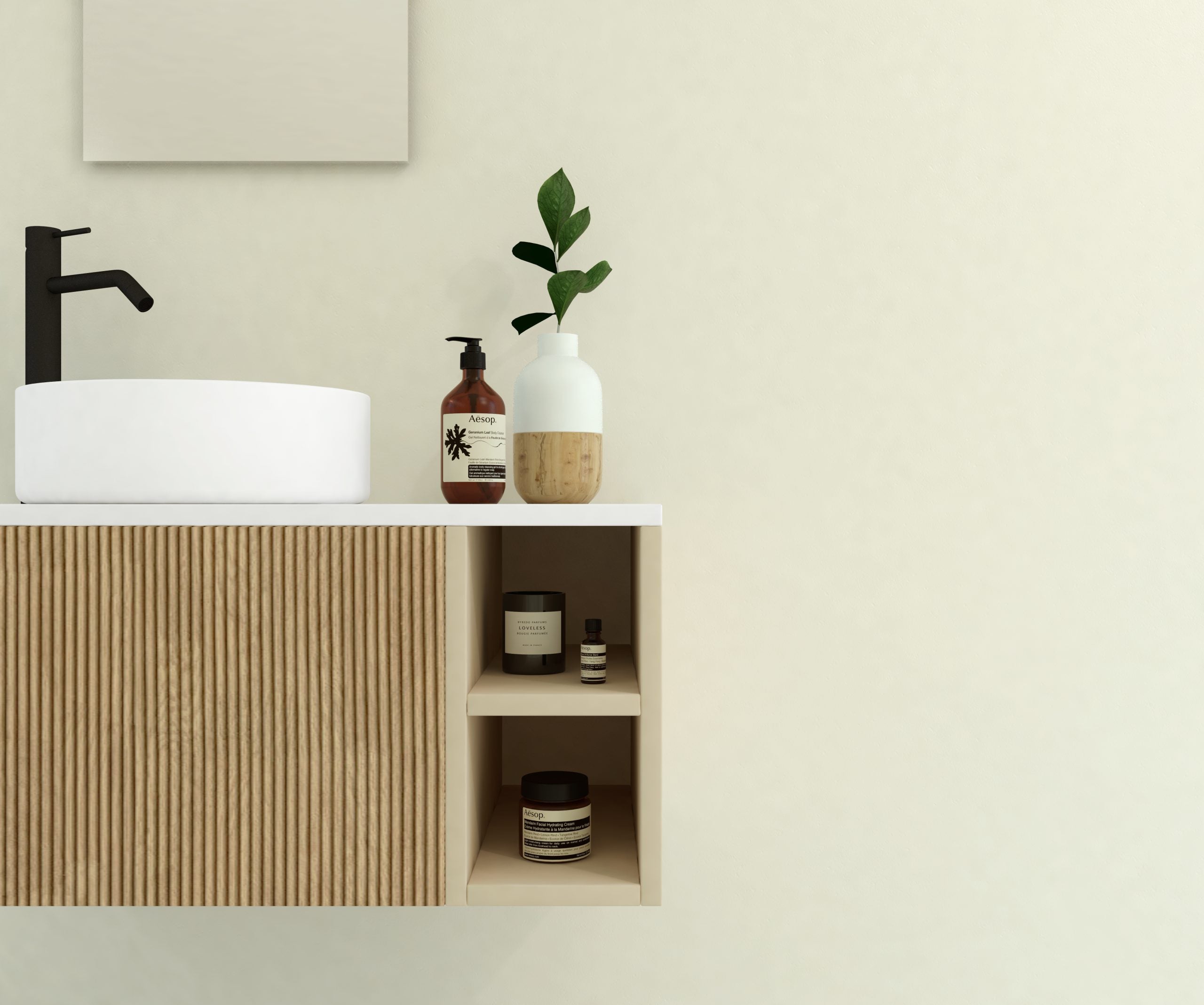 Ensemble de meubles de salle de bain Avantarea CHALAIN, Biscuit 100 cm + vasque + miroir Alma - 2