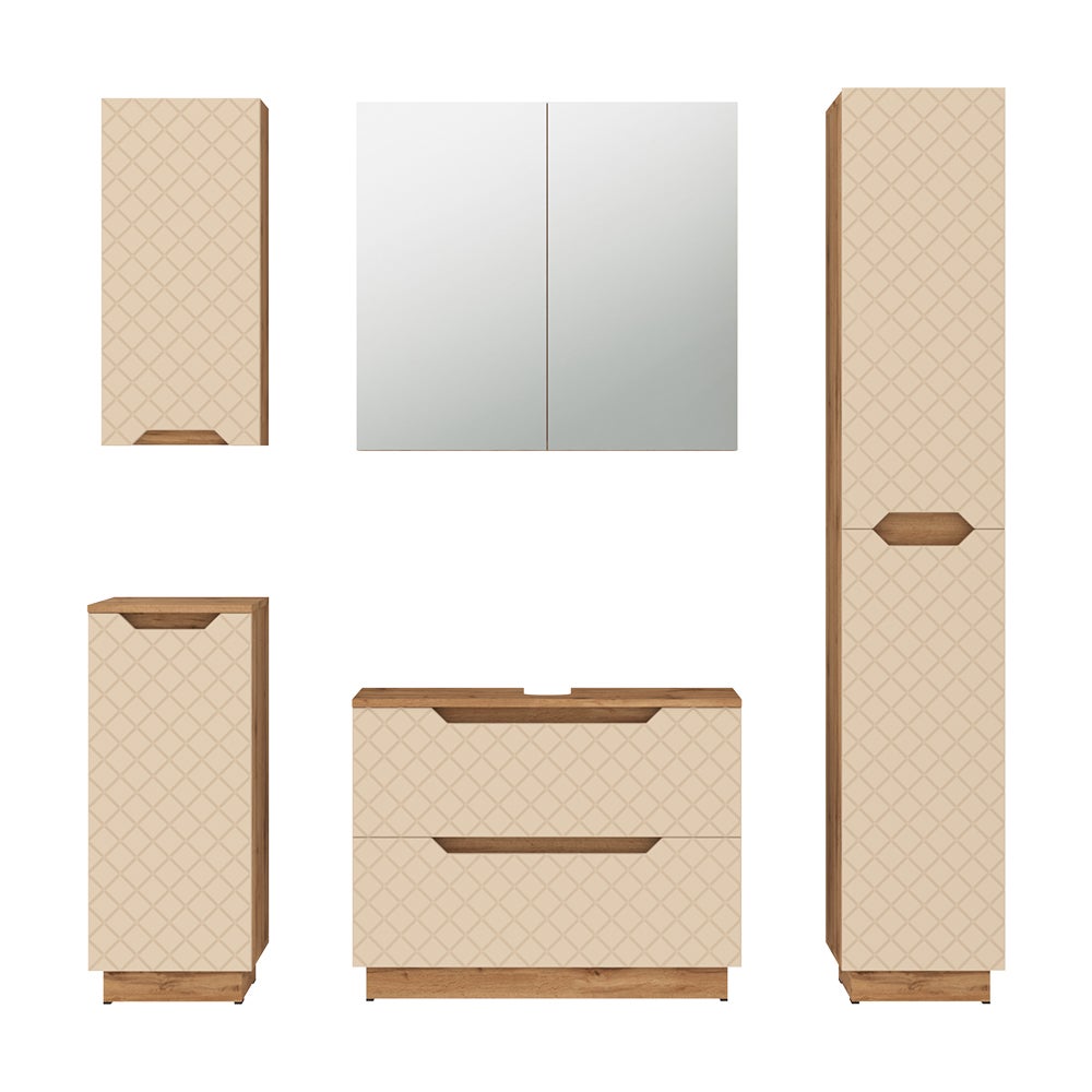 Vicco Zestaw mebli łazienkowych Lotta, Dąb/kaszmir ze strukturą płytek, 5 części