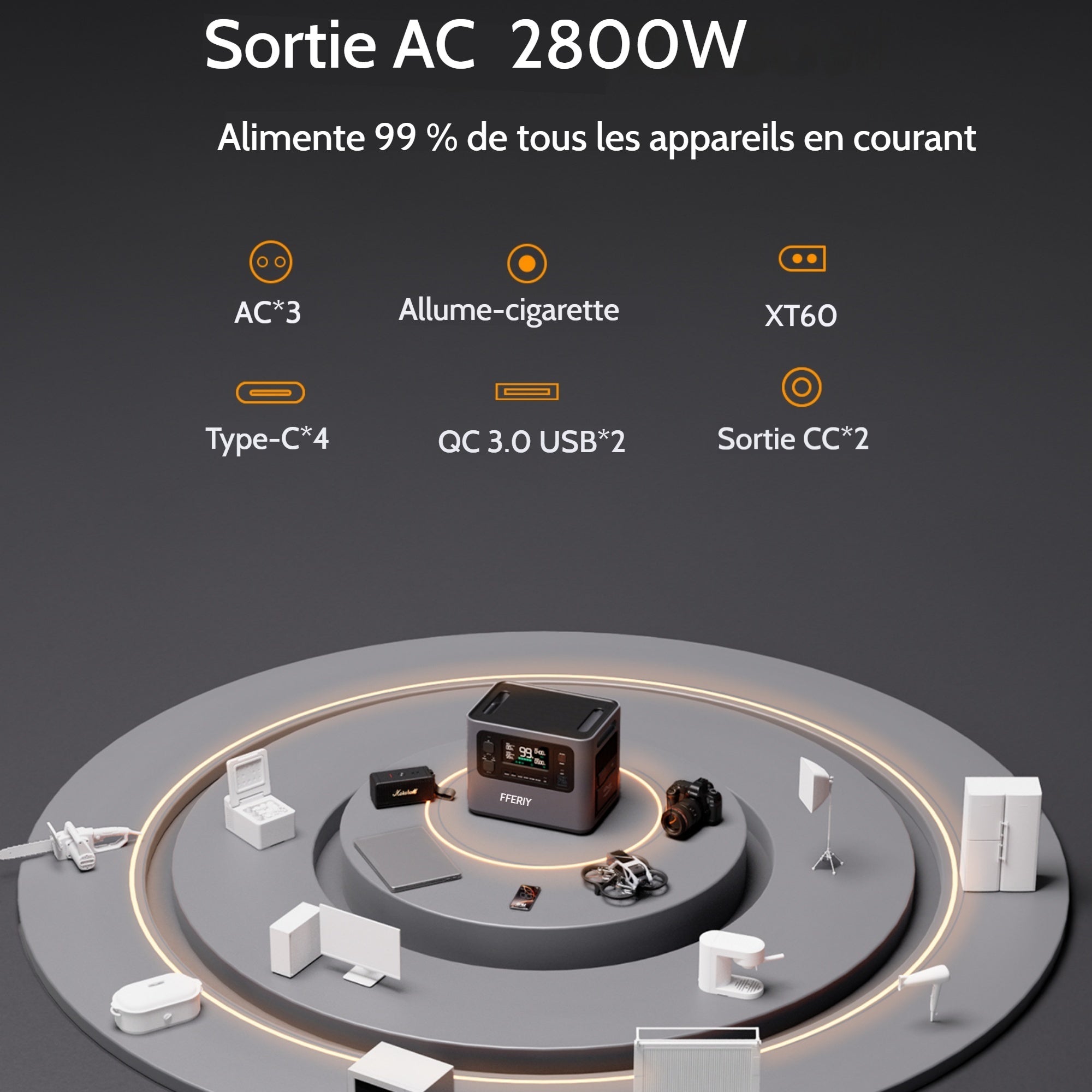 Station électrique portable 2800W 2048Wh extensible 10,24kWh batterie LiFePO4 recharge rapide 1,5h MPPT 1200W UPS App mobile noir - 5