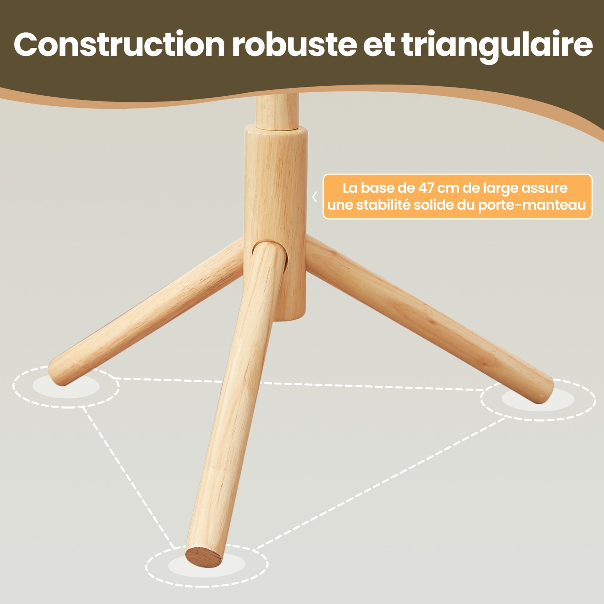 Porte-manteau, en Bois, Forme d’Arbre, 8 Crochets, 3 Hauteurs Réglables, 46,3 x 40,3 x 174,5 cm, Naturel - 6
