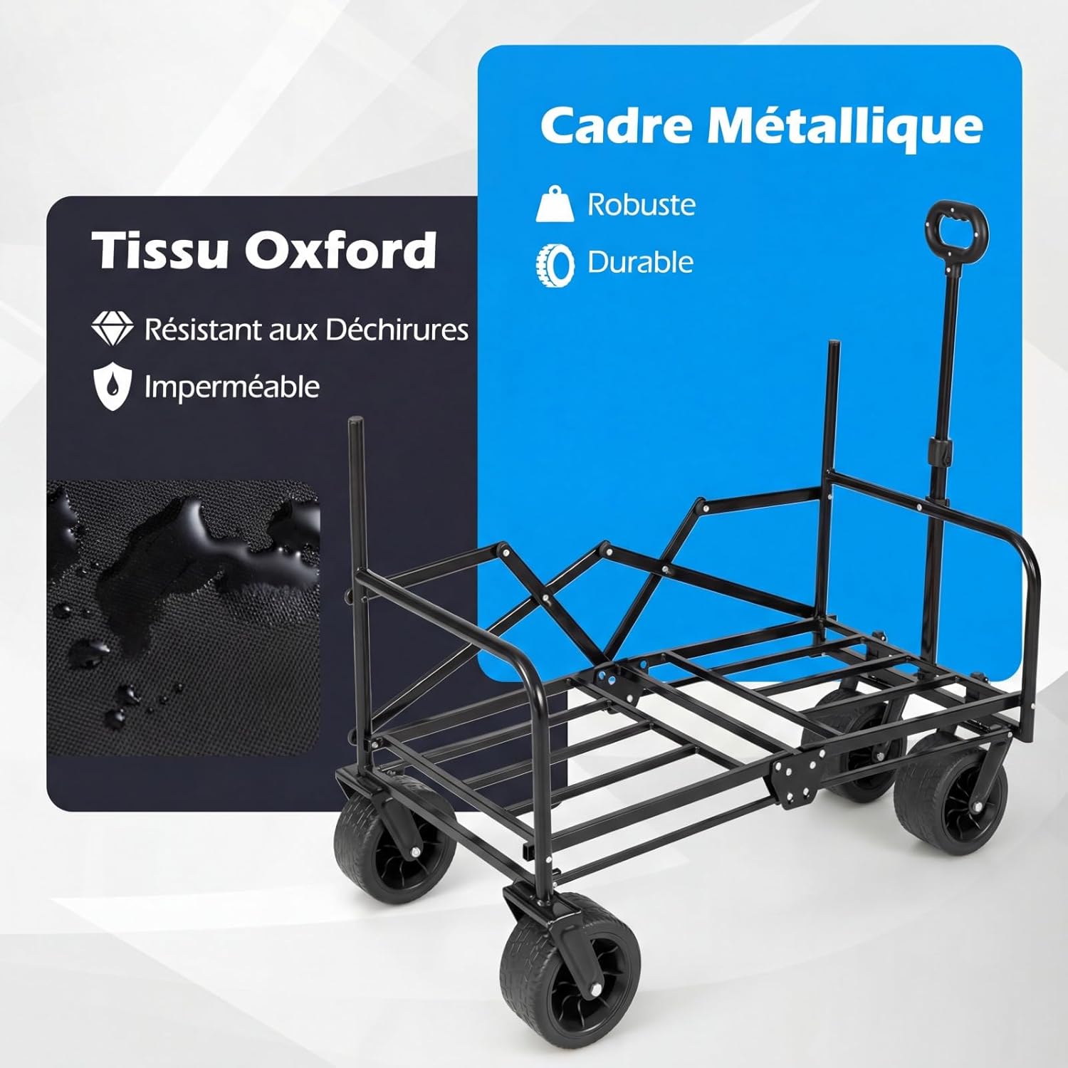GIANTEX Chariot de Plage Pliable Banc 2-en-1, Chariot de Transport 85 L,Poignée Ajustable Poussée/tirée Coussins Doux et Roues Tout-Terrain,Noir - 2