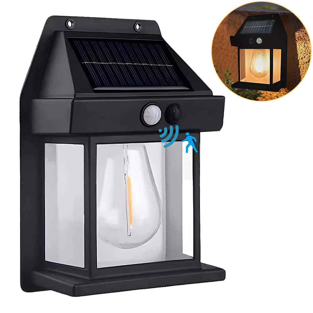 Zewnętrzne solarne lampy ścienne, oprawa oświetleniowa ganku od zmierzchu do świtu, solarna latarnia ścienna z 3 trybami i czujnikiem ruchu