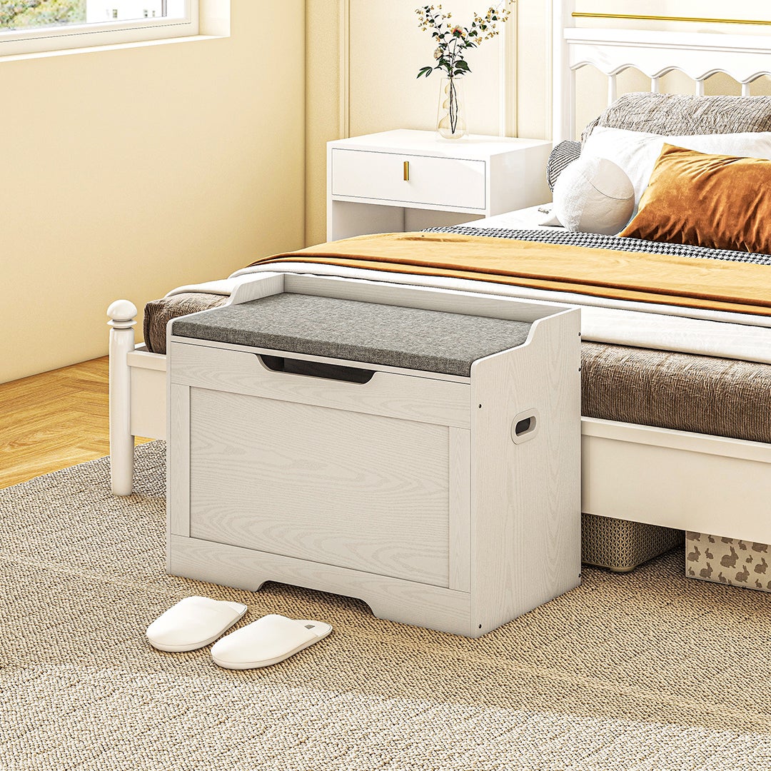 Banc de rangement 103 L,Banc de rangement multifonctionnel avec coussin en tissu lavable,Banc de rangement en bois pour entrée, couloir, salon - 4