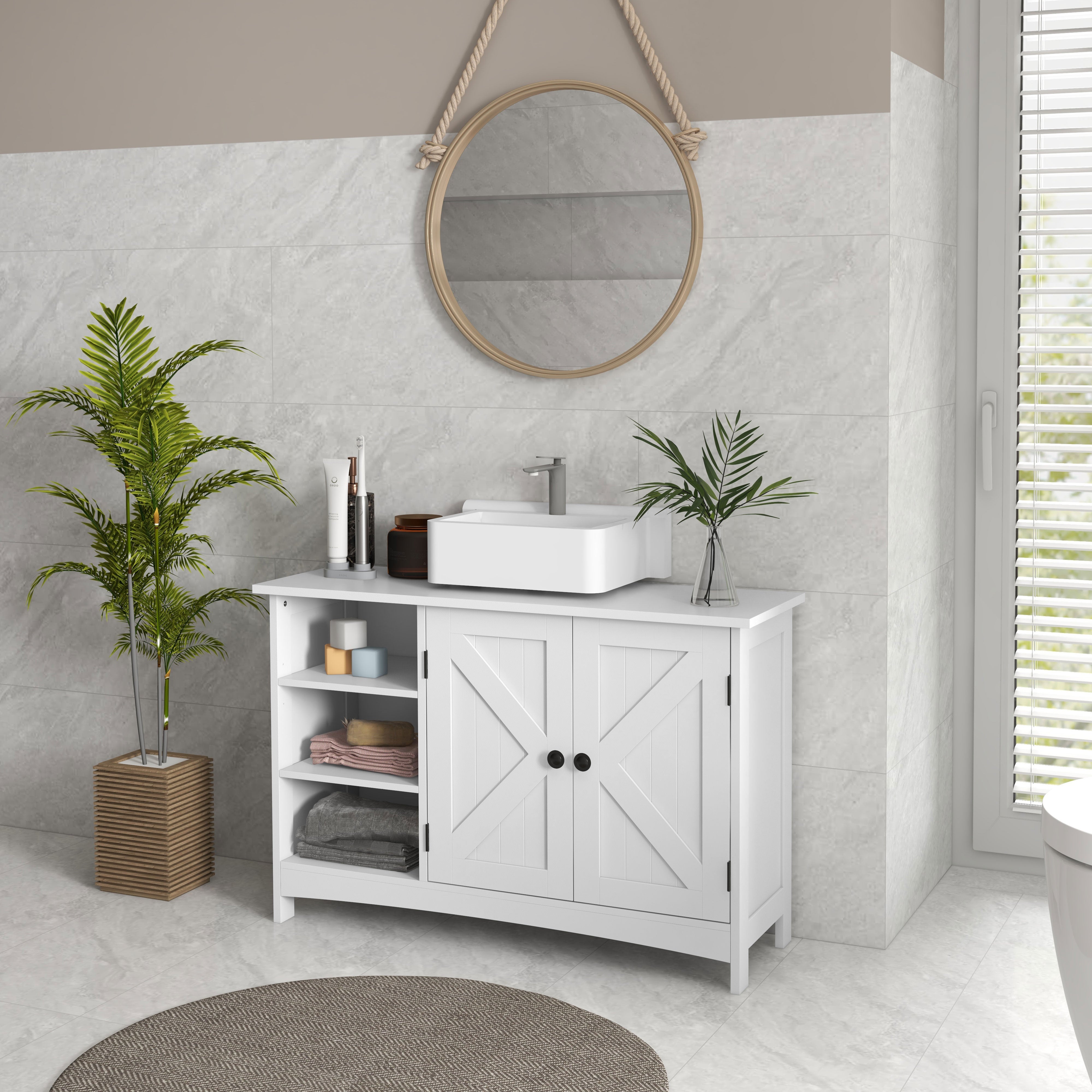 Armadietto Specchio Bagno Con Illuminazione LED - 40x55 Cm, Bianco, Ripiano In Vetro