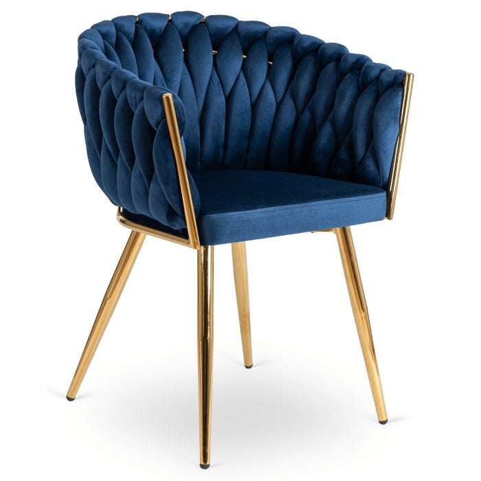 Krzesło Tapicerowane Welur Glamour CAPI Plecione Granatowe