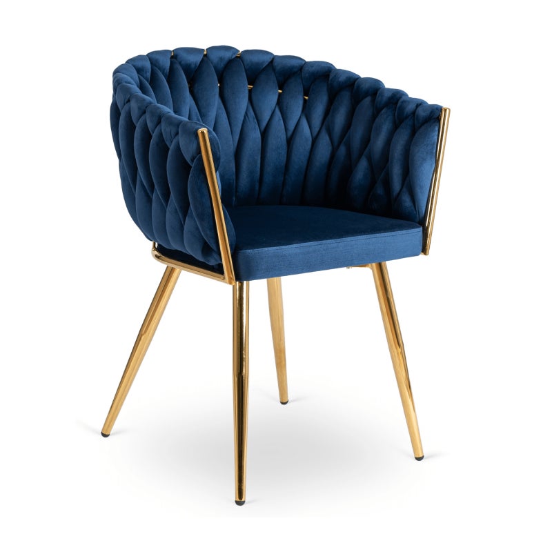 Krzesło Tapicerowane Welur Glamour CAPI Plecione Granatowe