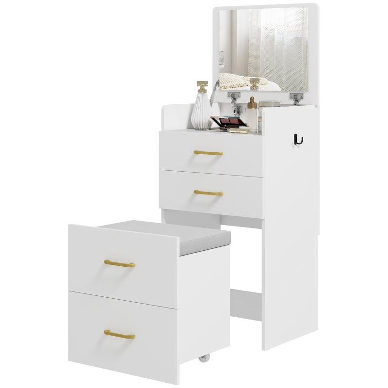 Ensemble Coiffeuse Gauthier Noire Avec Miroir Et Table De Chevet – Bois, Dimensions L110xH180xP45