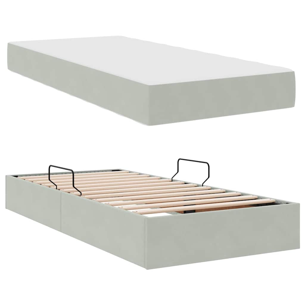 Lit avec rangement et matelas, en velours gris clair, pour la chambre, 90 × 190 cm - 8