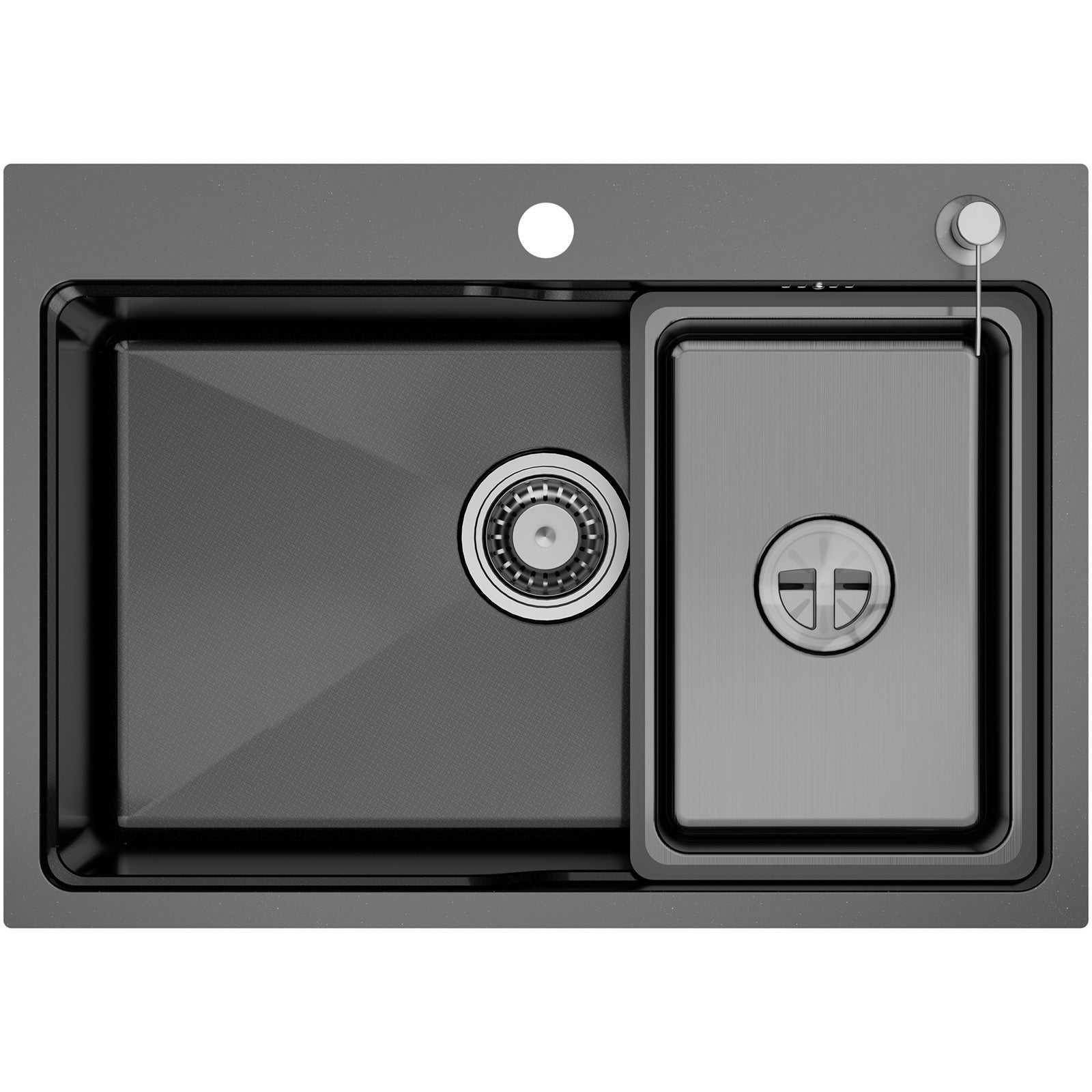 Auralum max Évier 1 Bac 68×48x21CM Évier Inox Noir avec Vasque + Distributeur de Savon - Évier à Encastrer/A poser - 5