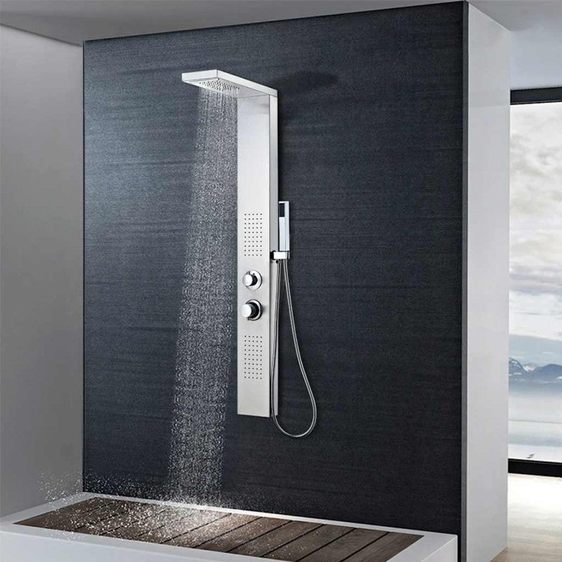 Columna De Ducha Con 5 Modos De Panel De Ducha De Acero Inoxidable, Sistema De Panel De Ducha Cepillado, Columna De Ducha Con Montaje En Pared, Pulverizador, 15 X 47 X 130