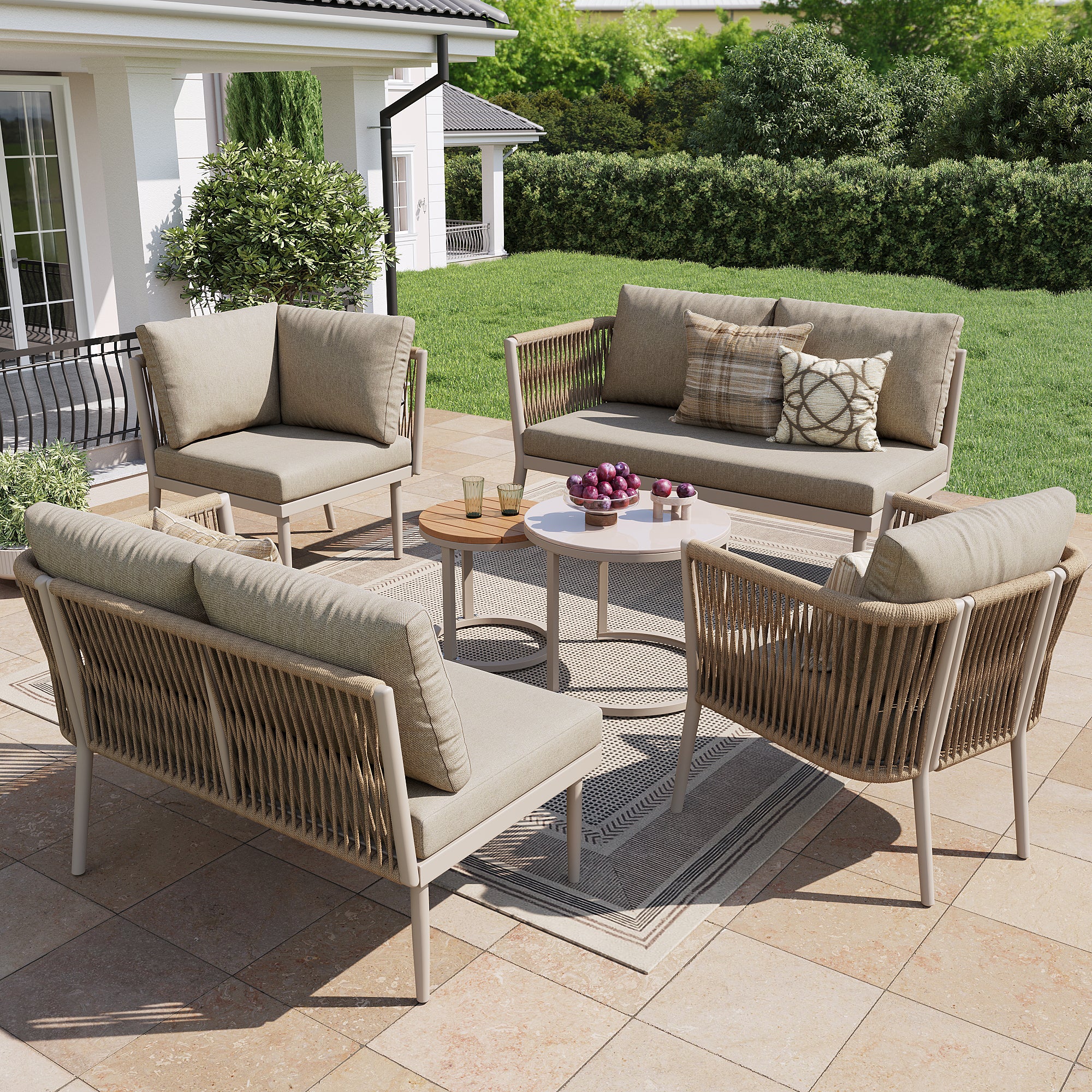 Salon bas de jardin en Métal Beige 6 personnes - 3