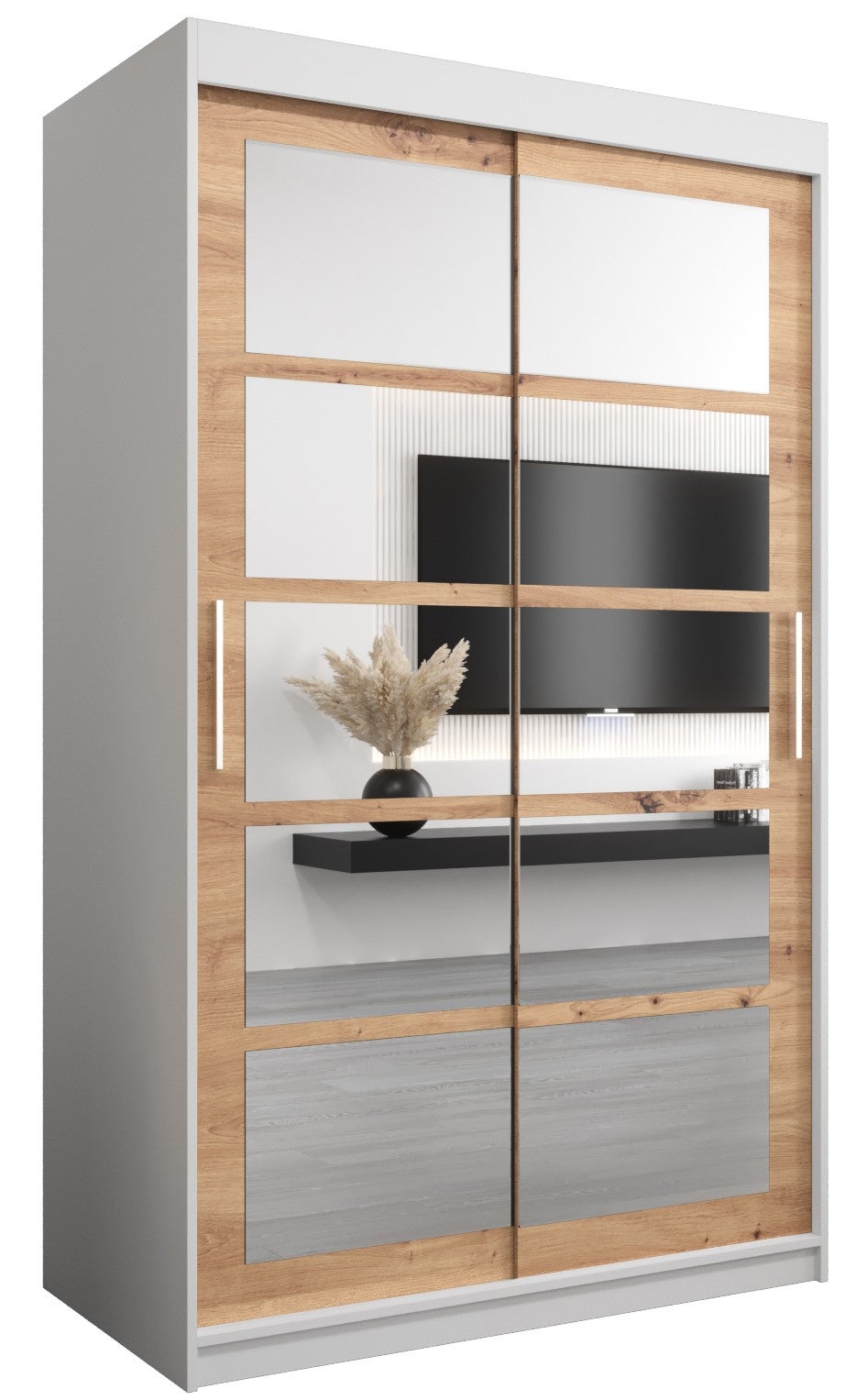 Szafa przesuwna garderoba ROMA 2 120 x 62 x 200 cm Biały + Artisan - Abiks Meble