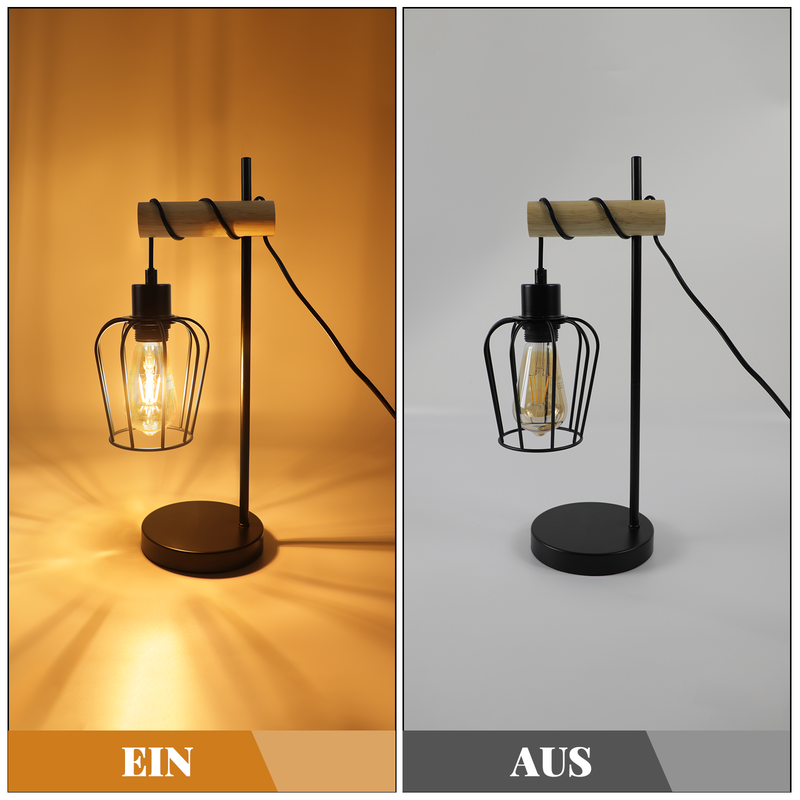 Lámpara de mesa NETTLIFE para salón, lámpara de mesa vintage de madera: lámpara de noche negra, 1 luz, diseño, metal, casquillo E27 - sin bombilla - 4