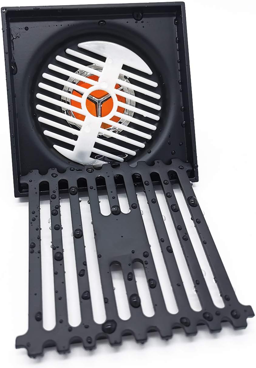 Caniveau de douche carré en acier inoxydable, anti-odeurs, 100 mm de côté, noir. - 4