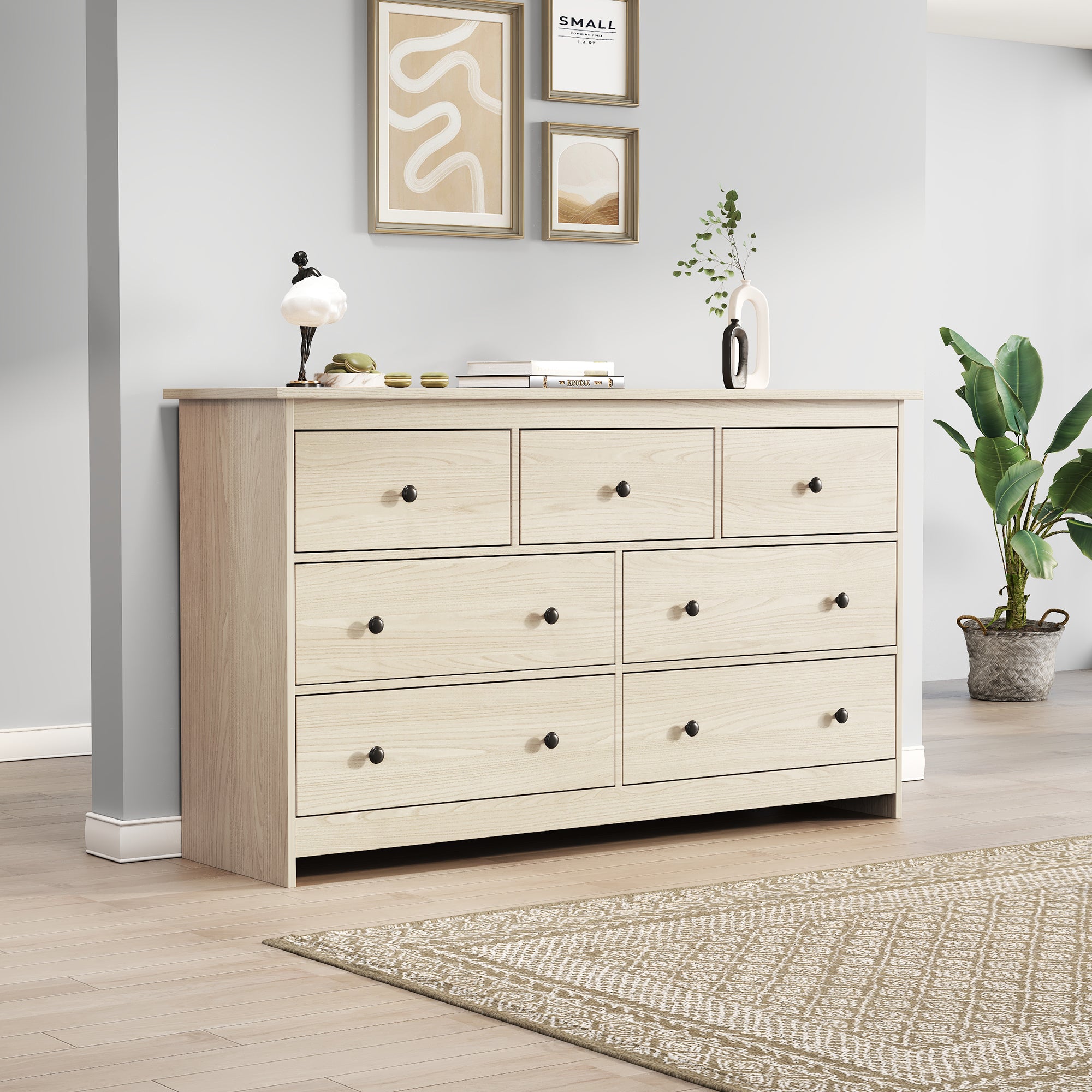 Commode 140 x 40 x 82 cm avec 7 tiroirs, glissières de tiroir lisses ...