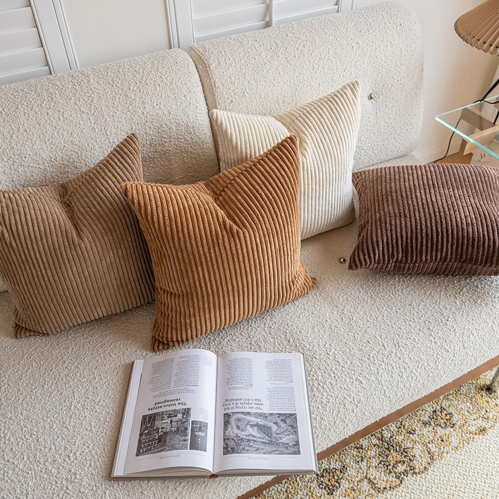 Lot de 4 Housses de Coussin Rustique et Bohème en Velours Imprimé Doux – 45,7 x 45,7 cm – Marron Neutre – Pour Salon, Canapé,Lit,Décoration Intérieure - 4