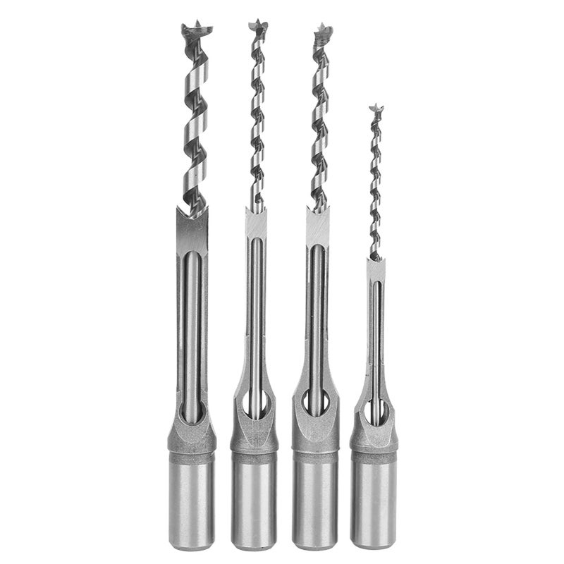 Ensemble de 4 forets à trou carré 1/4 5/16 3/8 1/2, Ciseaux de mortaise en bois, Outils de forage manuels pour le bois - 2