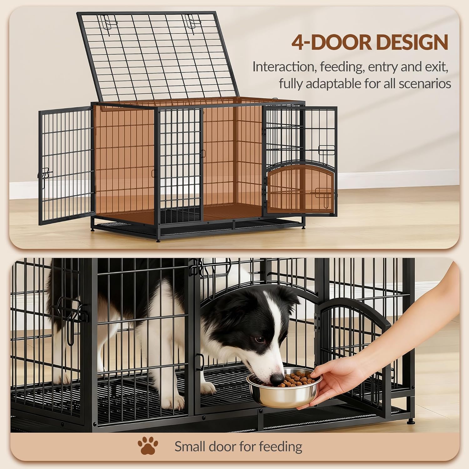 Caixa de Transporte Reforçada para Cães, Gaiola Metálica XL com Porta Lateral e Tabuleiro Removível, Fácil de Limpar, Caixa para Animais, Preta - 2