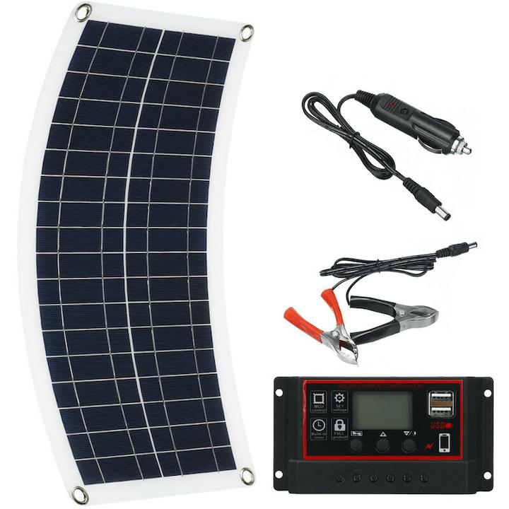 Przenośny Panel Solarny 30W 12V, QttvbTna, Polikrzem, Czarny, 43x20cm, Zestaw - 2