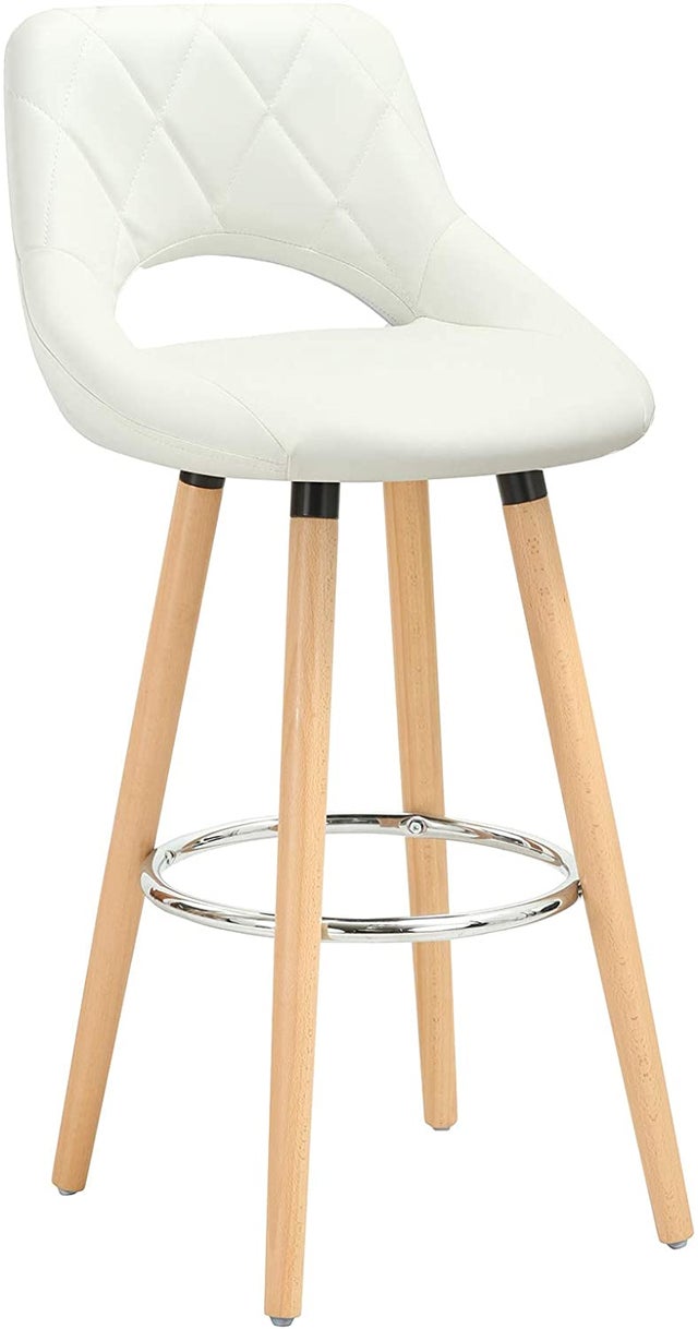 WOLTU Tabouret de bar en Cuir synthétique et bois massif avec dossier et repose-pieds 43x43x91cm, Blanc