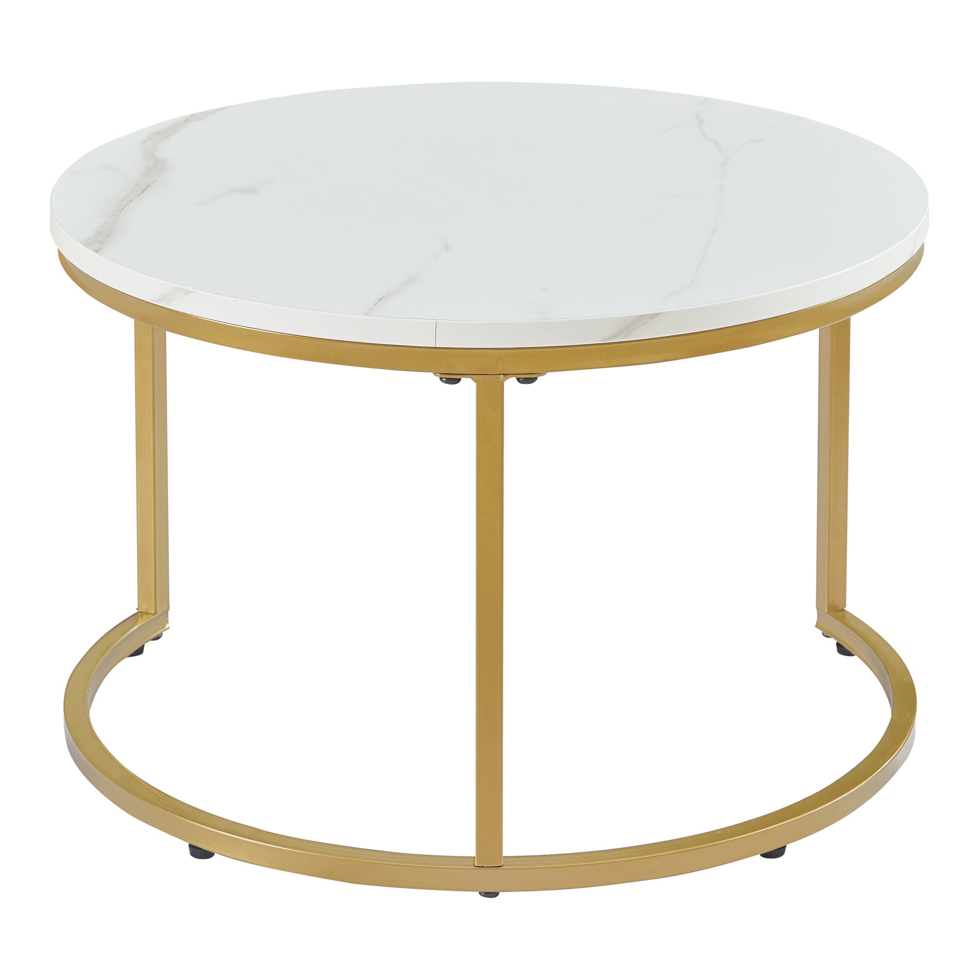 Set da 2 Tavolini da Salotto 'Christchurch' Tavolini Sovrapponibili con Piano Rotondo - color Marmo Bianco / color Oro [en.casa] - 6