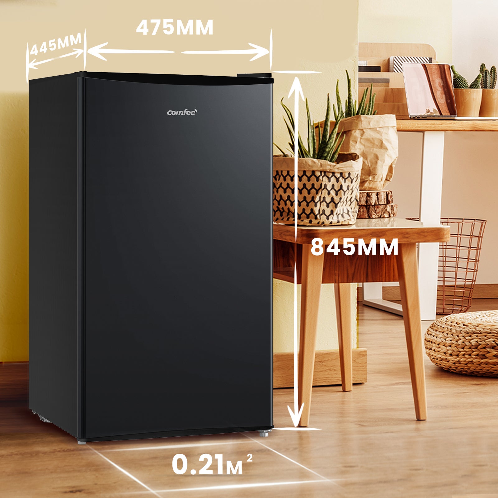 Comfee Réfrigérateur Table Top - 80L(12+68) - Classe D - Compresseur Inverter - 44.5*47.5*84.5 cm - Noir Classique - 9