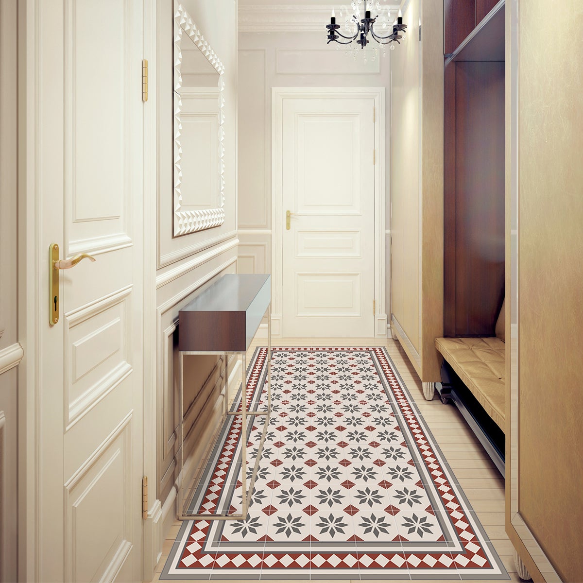 Tapis antidérapant en vinyle Jolie 80x300 cm - PVC imprimé, lavable, ignifuge, pour le salon ou la cuisine, style hydraulique - 5