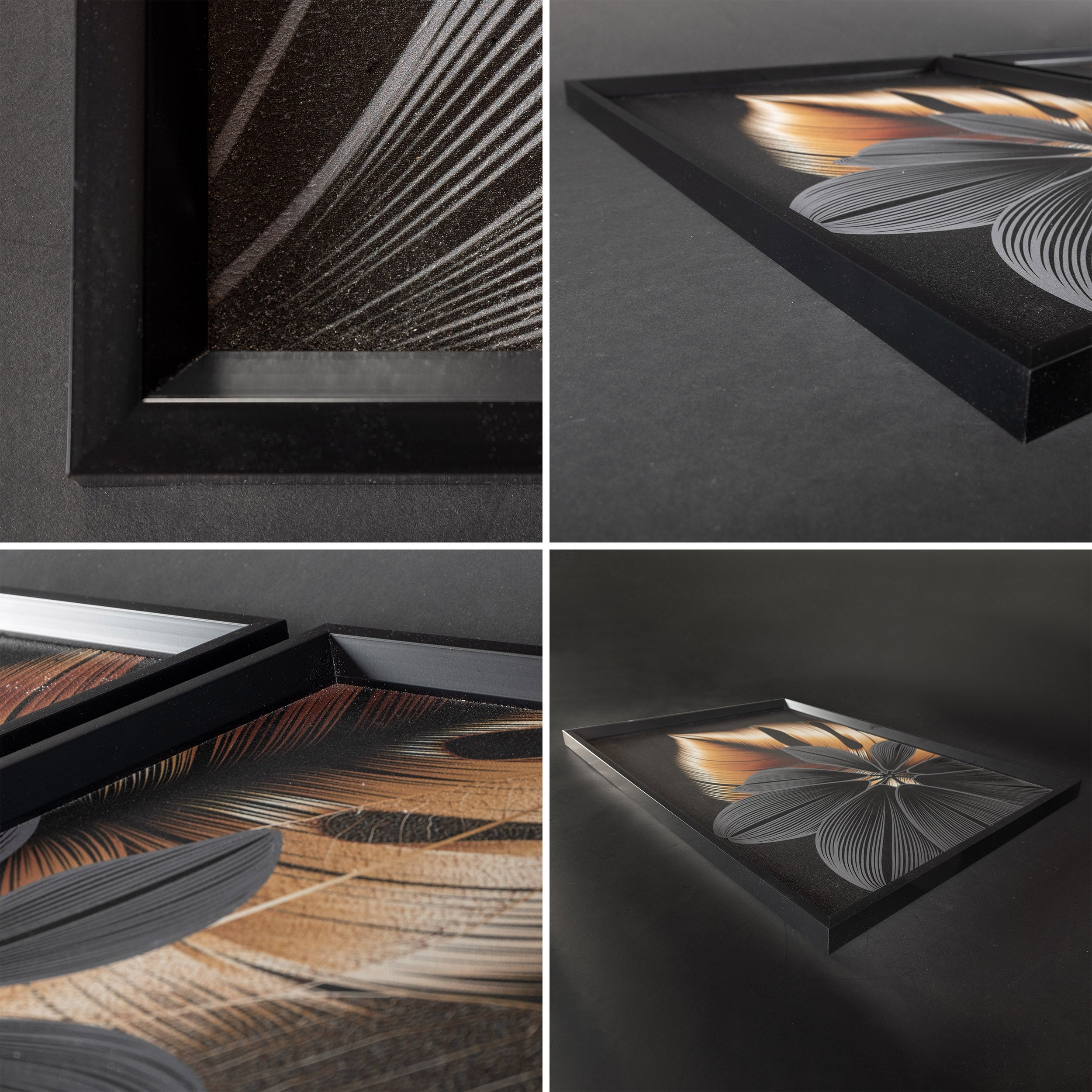 DekoArte - Tableau decoration murale salon STYLE FLOWERS 50x70 cm x3 pièces - Tableaux avec cadre noir inclus - 4