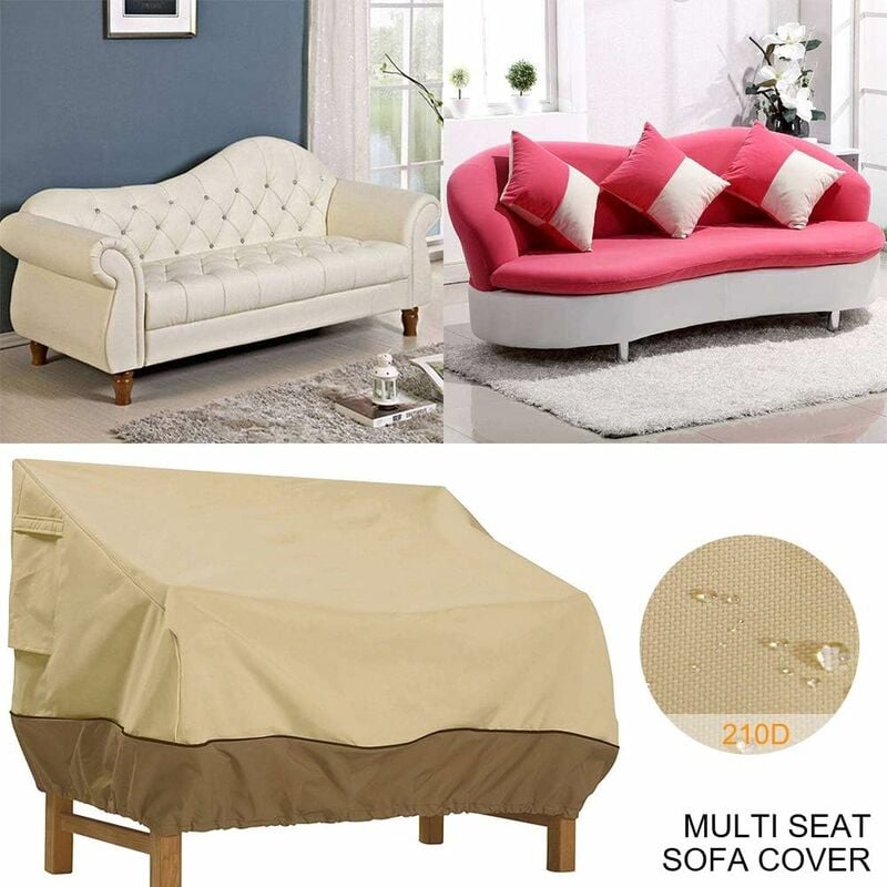 Housse de Protection pour Banc Jardin - Tissu Oxford Imperméable - Anti UV et Vent - Beige - 193 x 83 x 84 cm - 5
