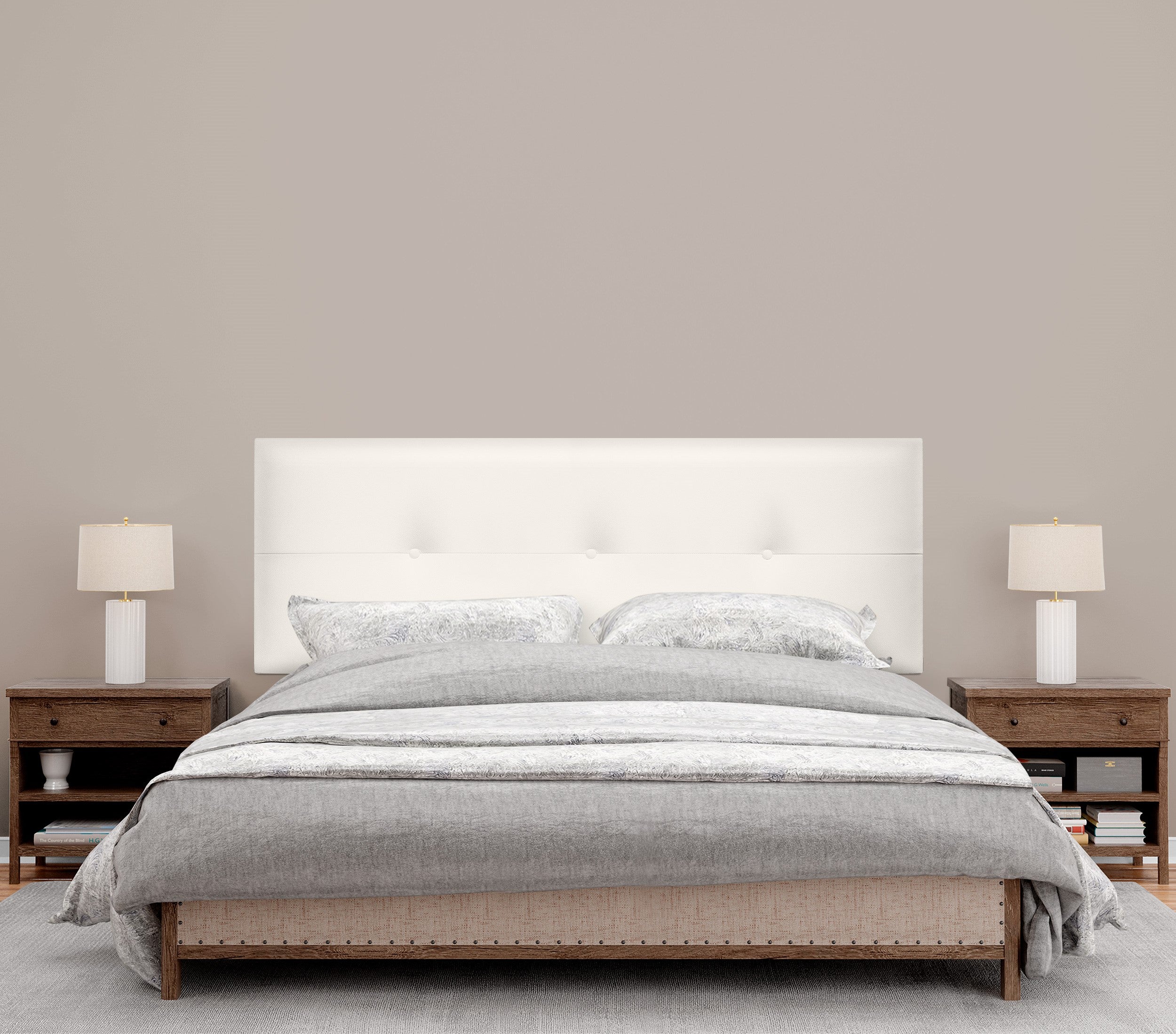 DHOME Cabecero de Polipiel con Botones 135x50cm Camas 120/135 - Blanco Hueso - 2