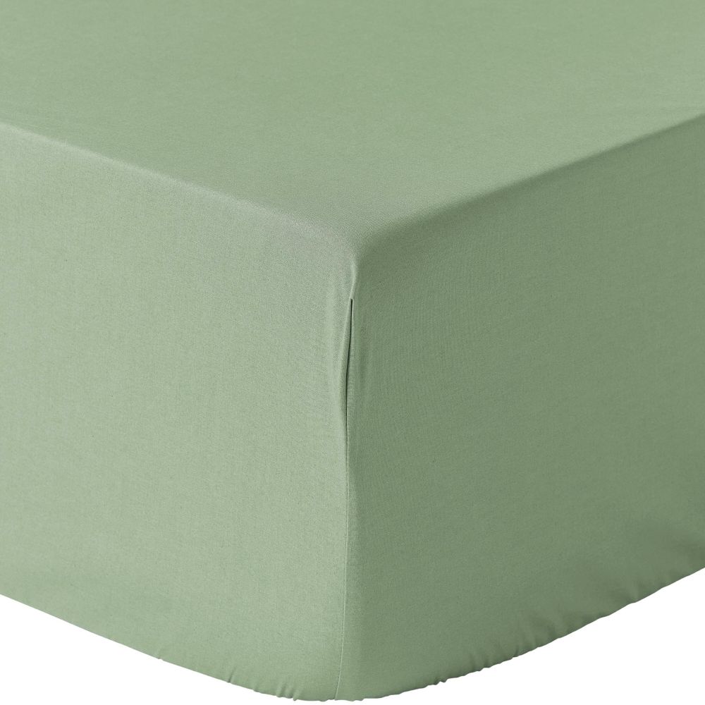 Drap-housse 140x190 Cm + 30 Cm, 100% Percale Coton 80 Fils, Couleur Sauge