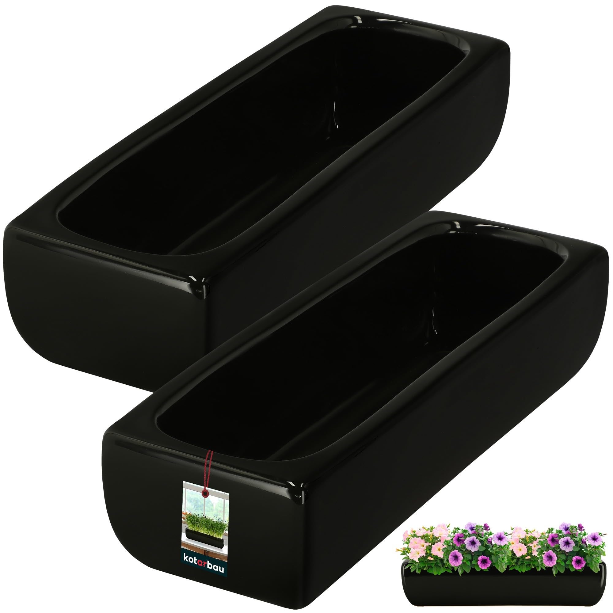 2x doniczka donica ceramiczna szkliwiona czarna podłużna kwiaty rośliny 31 - KOTARBAU