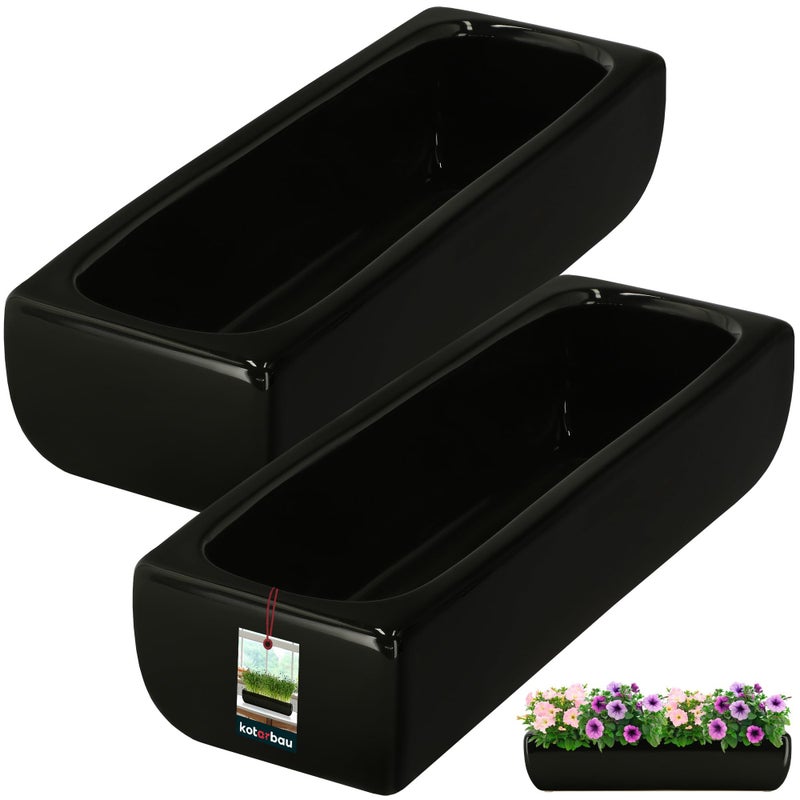 2x doniczka donica ceramiczna szkliwiona czarna podłużna kwiaty rośliny 31 - KOTARBAU