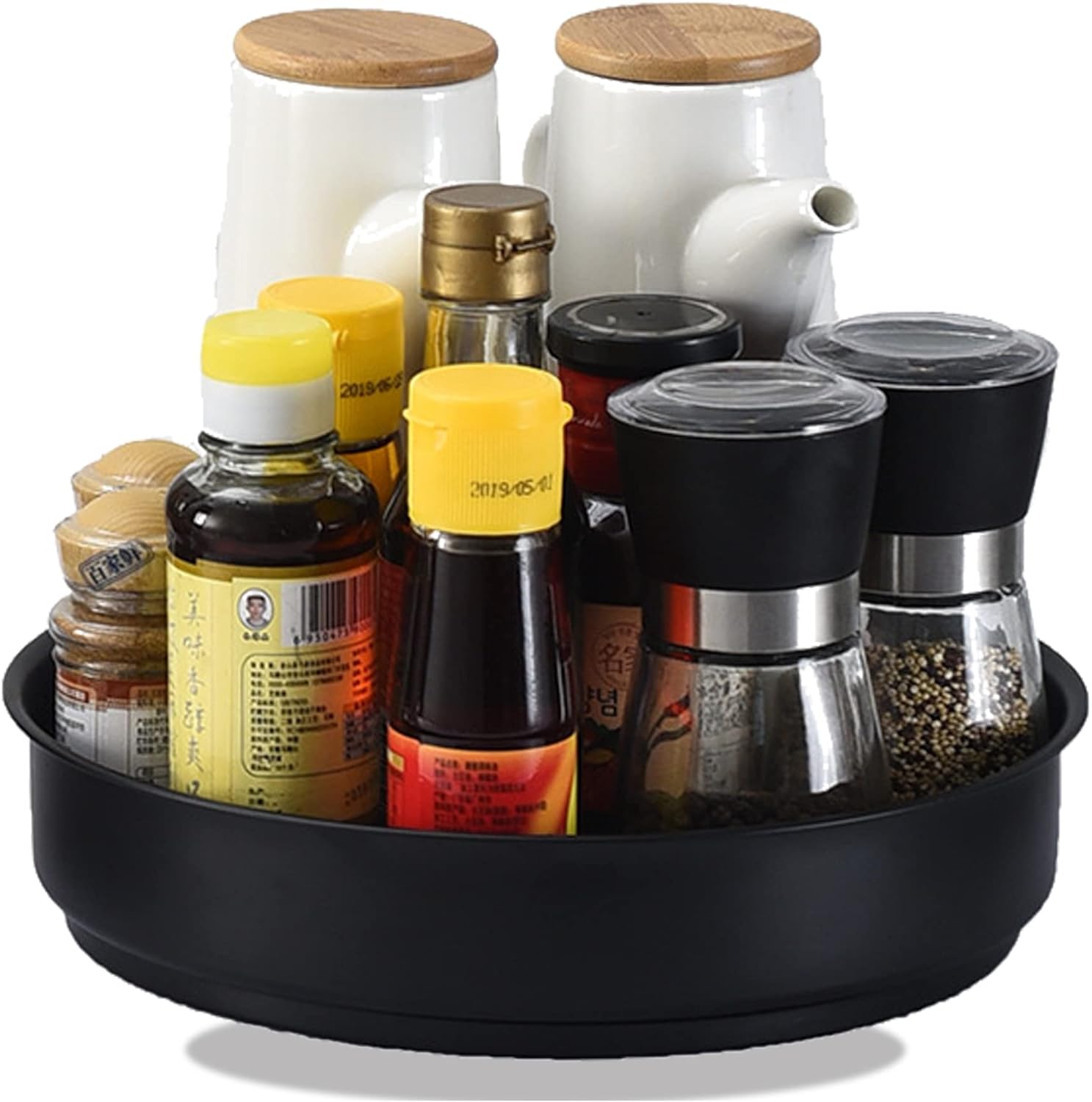 Obrotowy stojak na przyprawy do kuchni, stojak na przyprawy ze stali nierdzewnej, duży, czarny