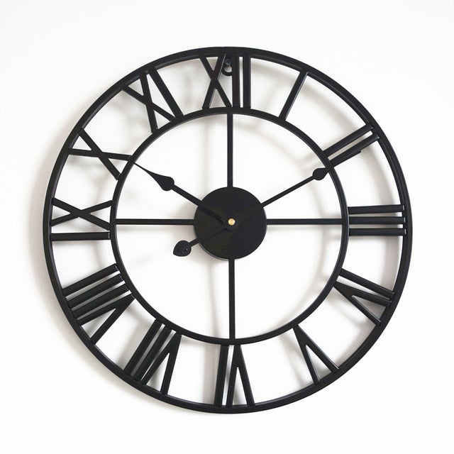Grande Horloge Murale Ronde en métal de Style Vintage Silencieux sans tic-tac à Piles 40 cm horloges à Chiffres Romains Noirs pour Salon Chambre