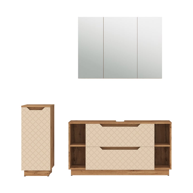 Vicco Zestaw mebli łazienkowych Lotta, Dąb/kaszmir ze strukturą płytek, 3 części