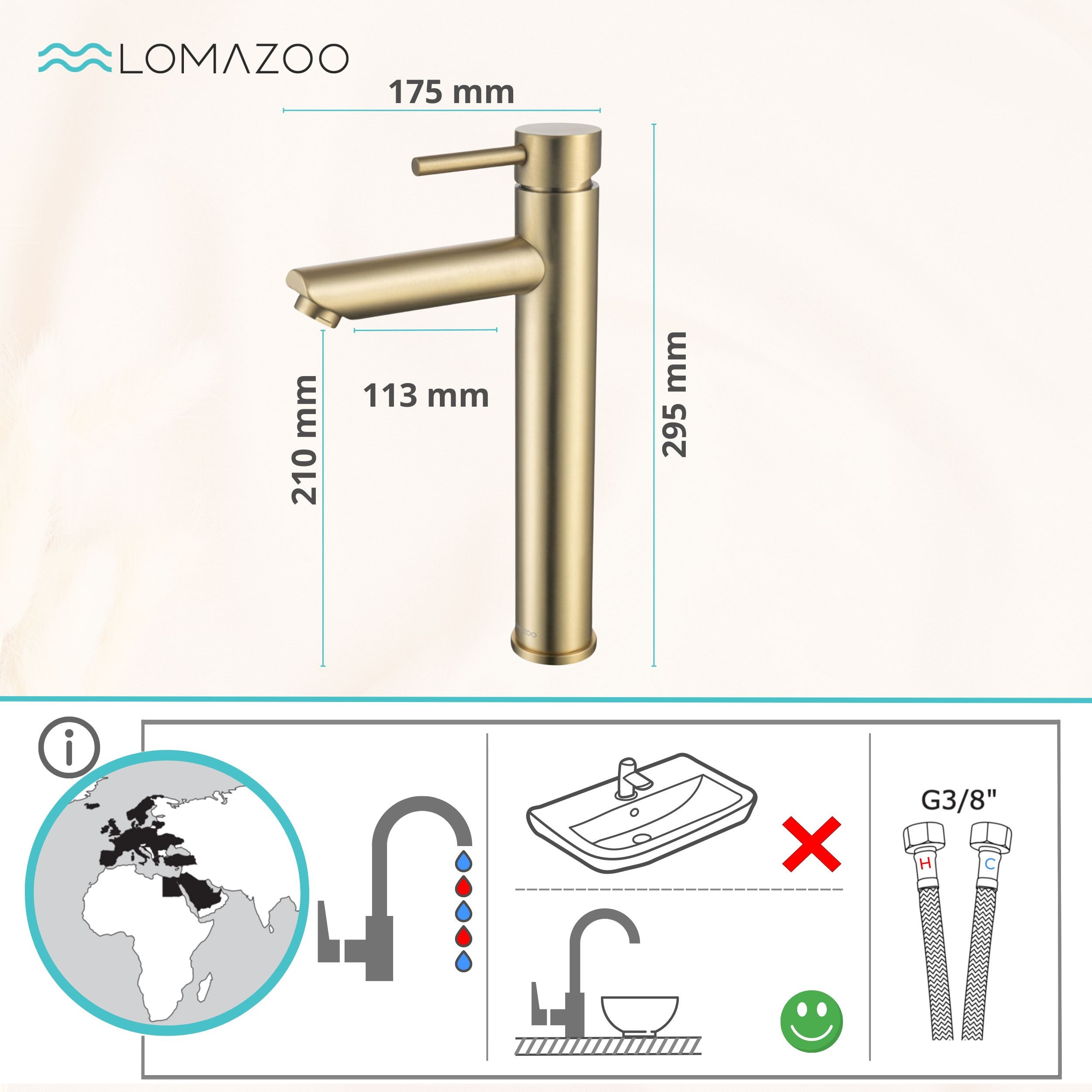 LOMAZOO Robinet de lavabo doré Kandy - 3