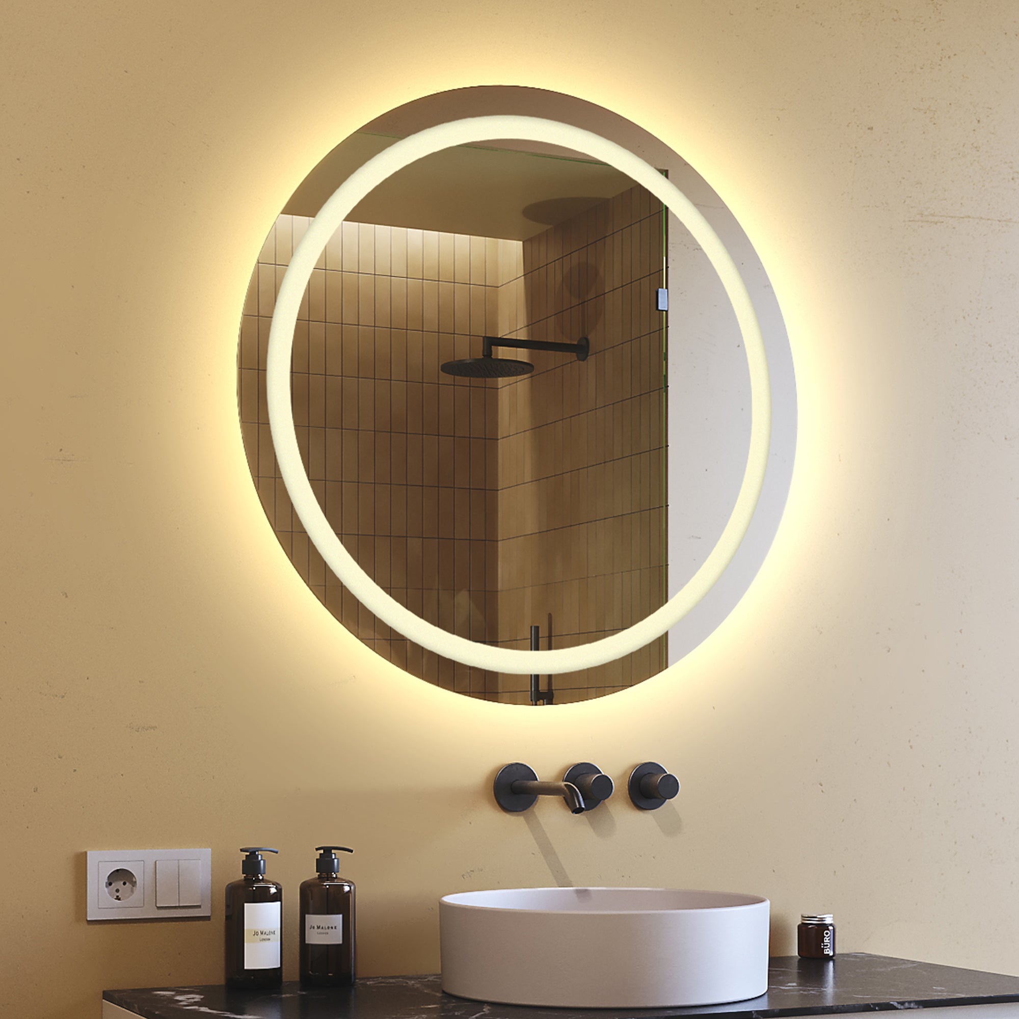 Lustro z oświetleniem LED Łazienka | 80x80 cm | Lustro ścienne z oświetleniem | Ciepła biel 3000K