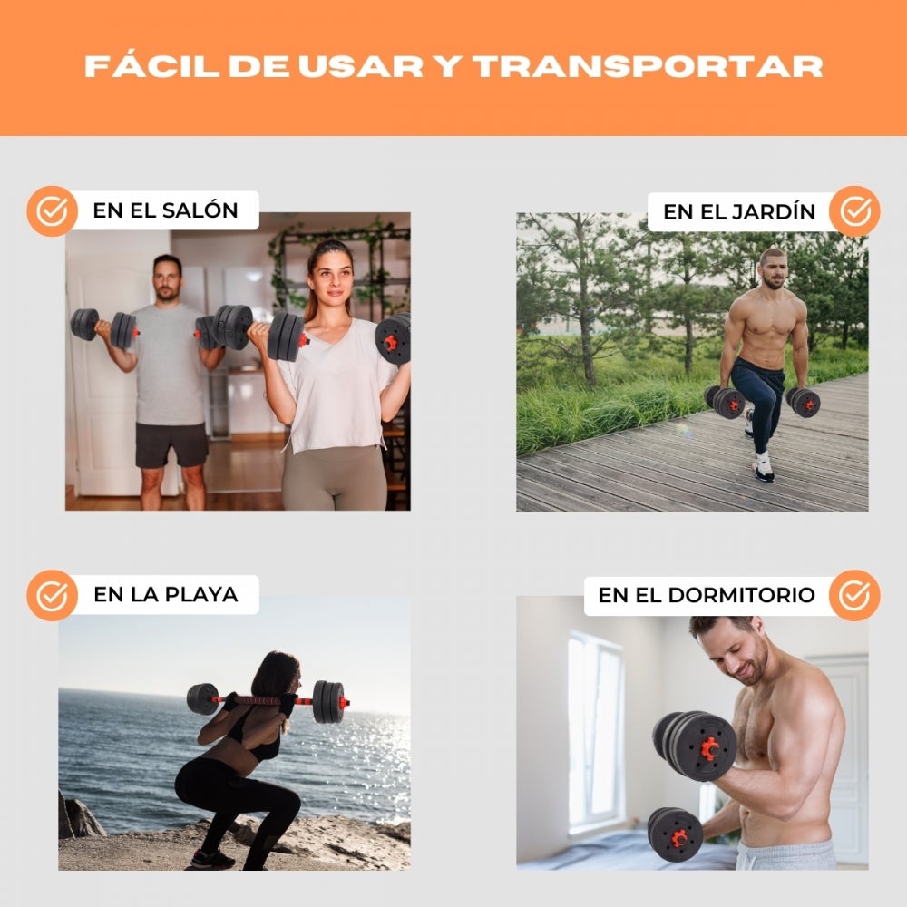 Halteres ajustáveis com barra Mobiclinic 2 em 1 20kg para distribuir Crescimento gradual Acolchoado ExtenFit - 6