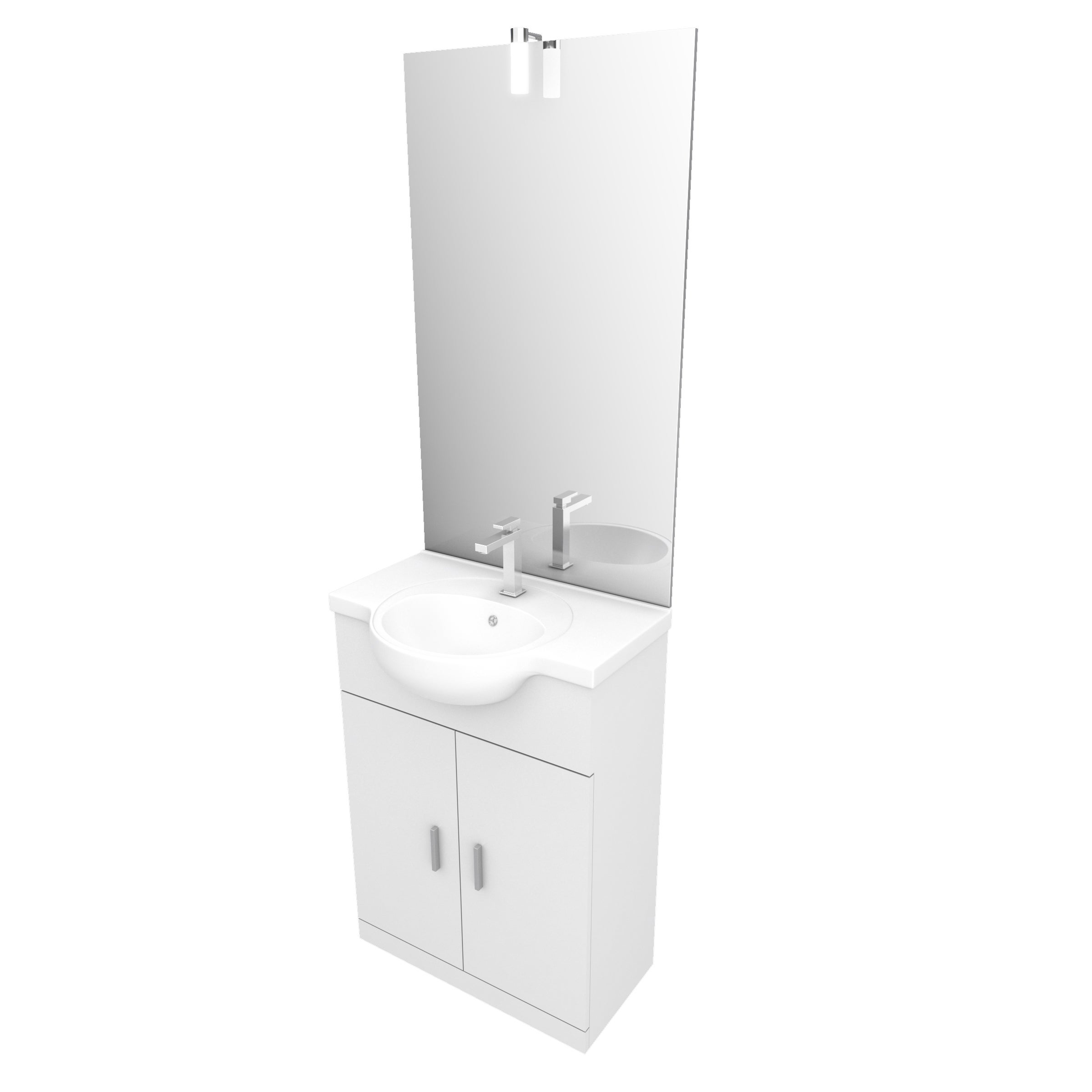 Meuble salle de bain blanc 60 cm sur pied + vasque ceramique blanche + miroir applique led - 3