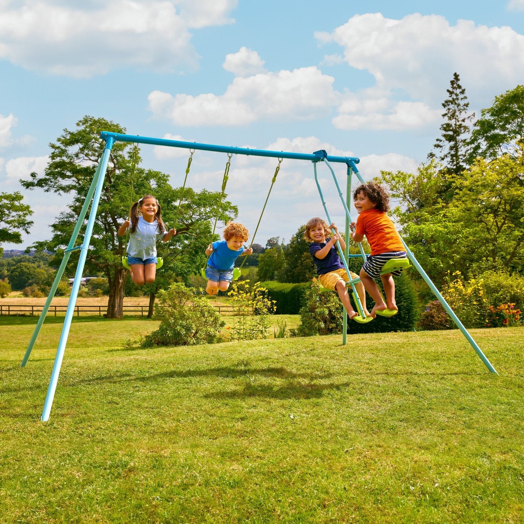 Portique métal 2 balançoires - vis-à-vis - kit d'ancrage h185 cm - 2