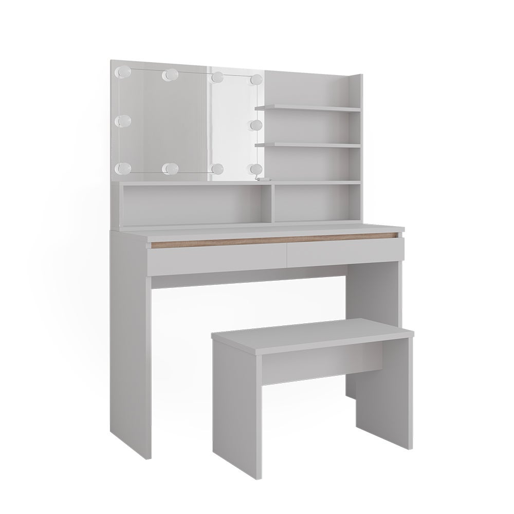Coiffeuse Vicco Klara Blanche – Avec Miroir Et Banc – Table De Maquillage 95x38,5x79 Cm